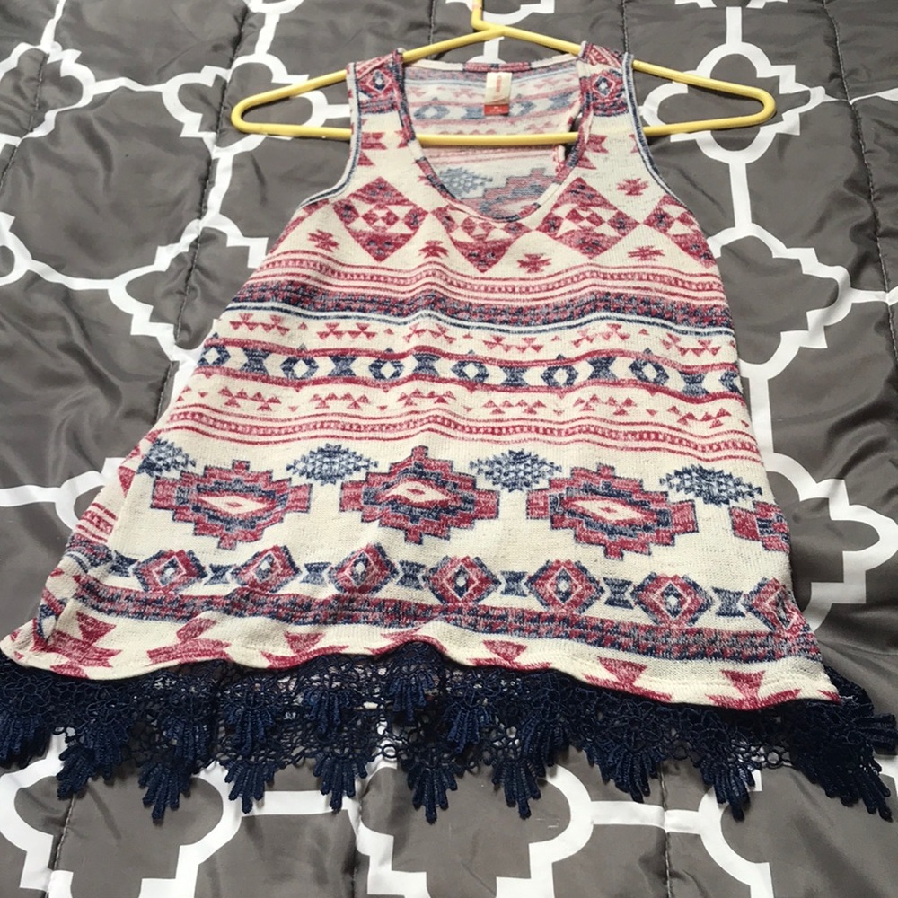 No Boundaries tribal racerback tank with fringe